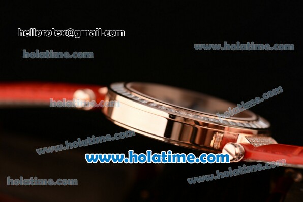 Franck Muller Ronde Miyota Quartz Rose Gold Case with Colorful Stick Markers Diamond Bezel and Red Leather Bracelet - Click Image to Close